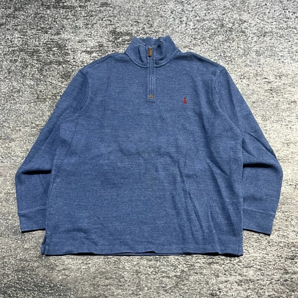 Polo Ralph Lauren 1/4 Zip Pullover Sweater Mens XL Blue Small Pony Cotton